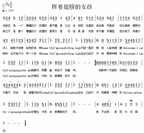《挥着翅膀的女孩 (英文版)》LRC歌词 《挥着翅膀的女孩 (英文版)》(紫罗兰)歌词555uuu下载