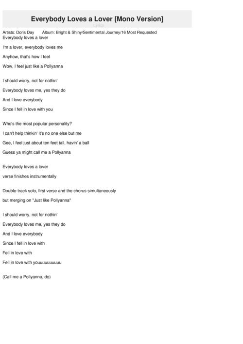 《Everybody loves a lover》LRC歌词 《Everybody loves a lover》(范晓萱)歌词555uuu下载