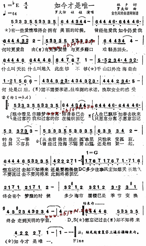 《如今才是唯一》LRC歌词 《如今才是唯一》(罗大佑,娃娃)歌词555uuu下载