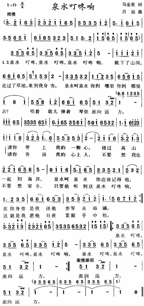 《泉水叮咚响》LRC歌词 《泉水叮咚响》(于淑珍)歌词555uuu下载