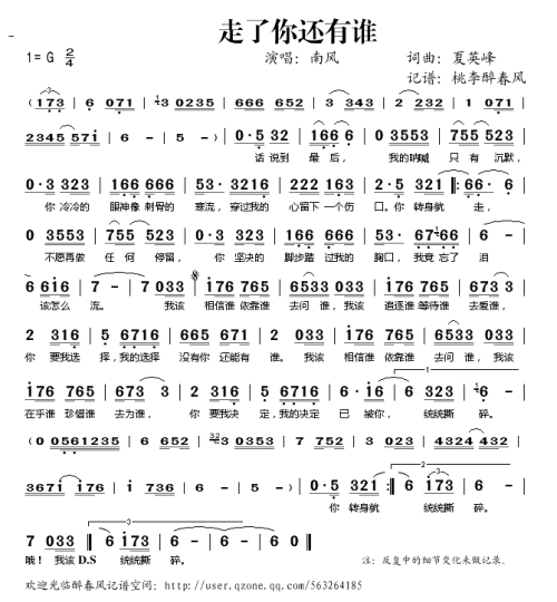 《走了你还有谁》LRC歌词 《走了你还有谁》(南风)歌词555uuu下载
