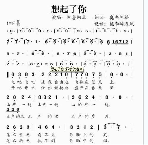 《想起了你》LRC歌词 《想起了你》(阿鲁阿卓)歌词555uuu下载